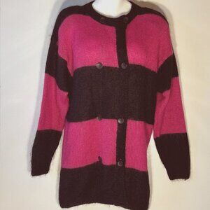 Vintage Chelsea Young SZL Pink & Black wool/mohair dress/cardigan 80's Y2K retro